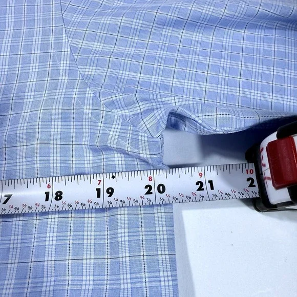 Brooks Brothers Dress Shirt Mens 15.5/32 Blue-White Check Milano No Iron Stretch - Picture 8 of 9
